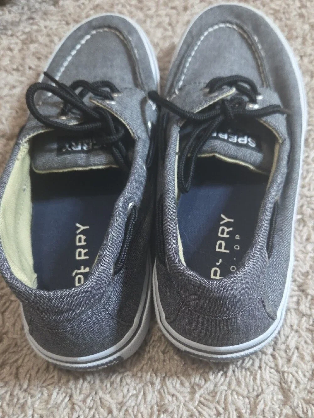 Sperry Men's Gray Canvas Boat Shoes with Black Laces